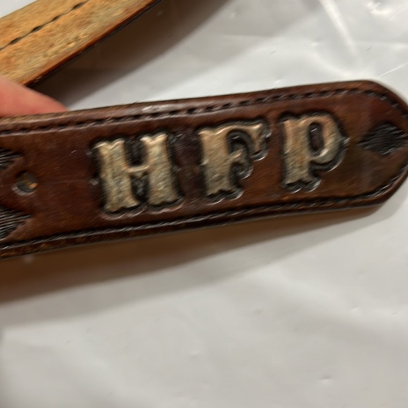 Vintage Brown Leather Belt with Black Heart Motif and Brass Initials HFP - Picture 7 of 10